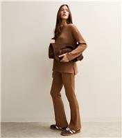 Women's Tan Soft Touch Cable Knit Flared Trousers New Look