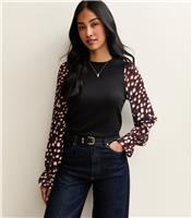 Women's Black Chiffon Sleeve Jersey Top New Look