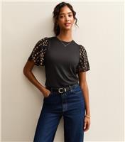 Women's Black Soft Touch Floral Print Flutter Sleeve Top New Look