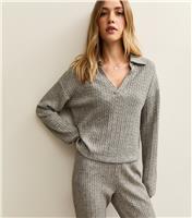 Women's Mid Grey Soft Touch Cable Knit Polo Top New Look