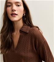 Women's Camel Soft Touch Cable Knit Polo Top New Look