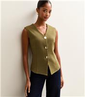 Women's Mid Green Soft Touch V-Neck Waistcoat New Look