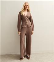 Women's Dark Brown Soft Touch Wide Leg Trousers New Look