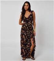 Women's Brown Tortoiseshell Print Ruffled Maxi Dress Urban Bliss New Look