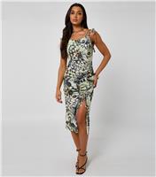 Women's Green Ruched Maxi Split Midi Dress Urban Bliss New Look