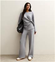 Women's Grey Soft Touch Wide Leg Trousers New Look