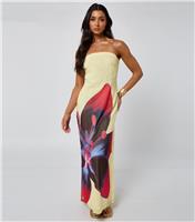 Women's Yellow Floral Print Bandeau Maxi Dress Urban Bliss New Look