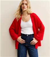 Women's Bright Red Open Front Cardigan Sunshine Soul New Look