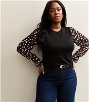 Women's Plus Size Black Soft Touch Printed Long Sleeve Top Curves New Look