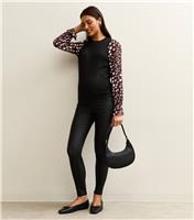 Women's Maternity Black Soft Touch Printed Sleeve Top New Look