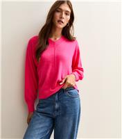 Women's Bright Pink V-Neck Jumper Sunshine Soul New Look