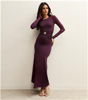 Women's Burgundy Ruched Waist Long Sleeve Midi Dress New Look