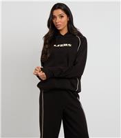 Women's Black Piped Graphic Hoodie Urban Bliss New Look