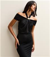 Women's Black Buckle Detail Halterneck Bardot Midaxi Dress New Look