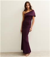 Women's Dark Burgundy One Shoulder Ruched Maxi Dress New Look