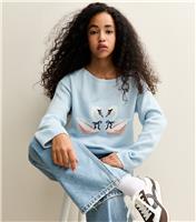 Girls' Light Blue Swan Slash Neck Jumper New Look
