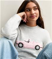 Girls' Mid Grey Car Design Crew Neck Jumper New Look