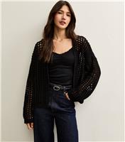 Women's Black Open Knit Cardigan Gini London New Look