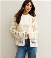 Women's Cream Open Knit Cardigan Gini London New Look