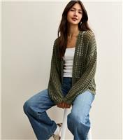 Women's Green Open Knit Cardigan Gini London New Look