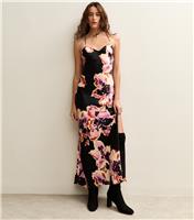 Women's Black Floral Print Low Back Midi Dress New Look