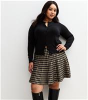 Women's Plus Size Brown Dogtooth Check Mini Skirt Curves New Look