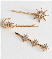 Pack Of 3 Gold Tone Celestial Hair Slides New Look