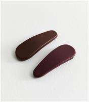 Pack of 2 Brown and Burgundy Faux Leather Hair Slides New Look