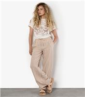 Women's Stone Striped Wide Leg Trousers Apricot New Look