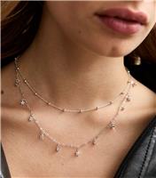 Silver Tone 2-Layer Beaded Mini Diamante Charm Necklace New Look