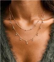 Gold Tone 2-Layer Beaded Mini Diamante Charm Necklace New Look