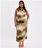 Women's Khaki Pattern Satin Maxi Dress Quiz New Look