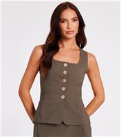 Women's Khaki Button Up Waistcoat Quiz New Look