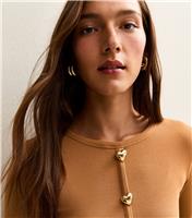 Women's Brown Heart Button Long Sleeve Top New Look