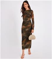 Women's Khaki Pattern Mesh Maxi Dress Quiz New Look