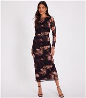 Women's Black Printed Mesh Midi Dress Quiz New Look