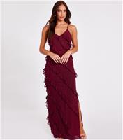 Women's Dark Red Chiffon Ruffle Midaxi Dress Quiz New Look