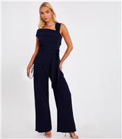 Women's Navy Asymmetric Wide Leg Jumpsuit Quiz New Look