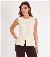 Women's Cream Metallic Knit Waistcoat Quiz New Look