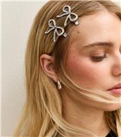 Pack Of 2 Silver Tone Bow Diamante Hair Slides New Look