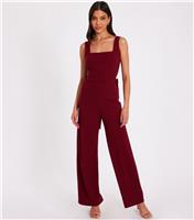Women's Burgundy Low Back Bow Jumpsuit Quiz New Look