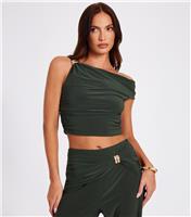 Women's Khaki Off The Shoulder Cropped Top Quiz New Look