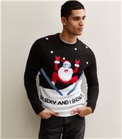 Men's Black Regular Santa Christmas Jumper Only and Sons New Look