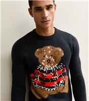 Men's Navy Regular Teddy Bear Jumper Only and Sons New Look