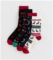 Men's Pack of 4 Multicolour Christmas Ankle Socks Only and Sons New Look
