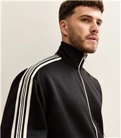 Men's Black Relaxed Fit Stripe Track Jacket Only and Sons New Look