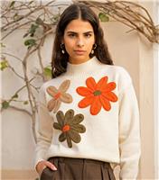 Women's Ivory Floral Appliqued Jumper Yumi New Look