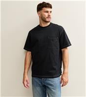 Men's Black Cotton Front Pocket T-Shirt Only and Sons New Look