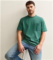 Men's Dark Green Cotton Front Pocket T-Shirt Only and Sons New Look