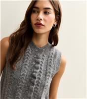 Women's Grey Cable Knit Frill Trimmed Waistcoat New Look